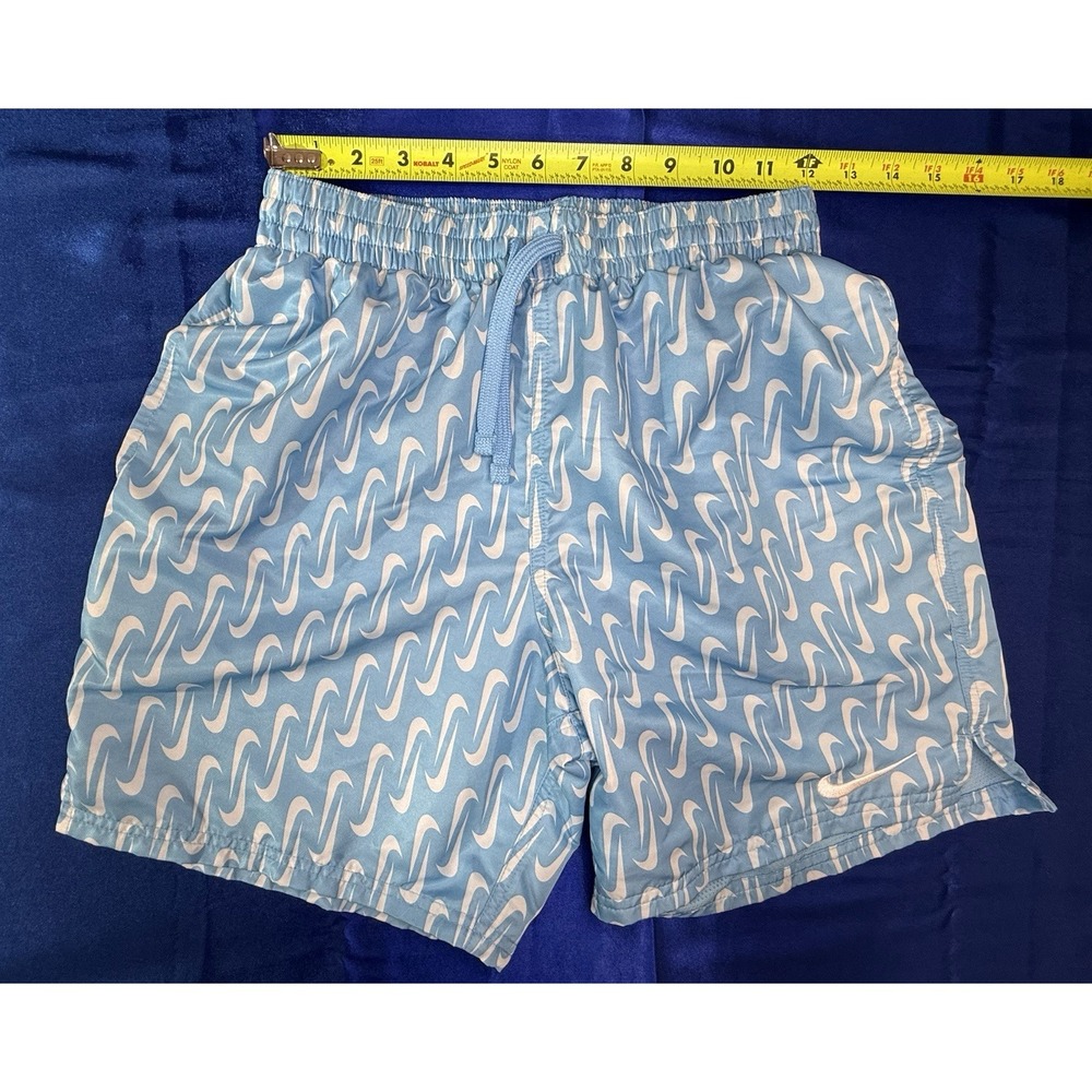Nike Swim Shorts Men's Small 6.5" Blue Volley Shorts White Swoosh AOP All Over - Picture 4 of 8